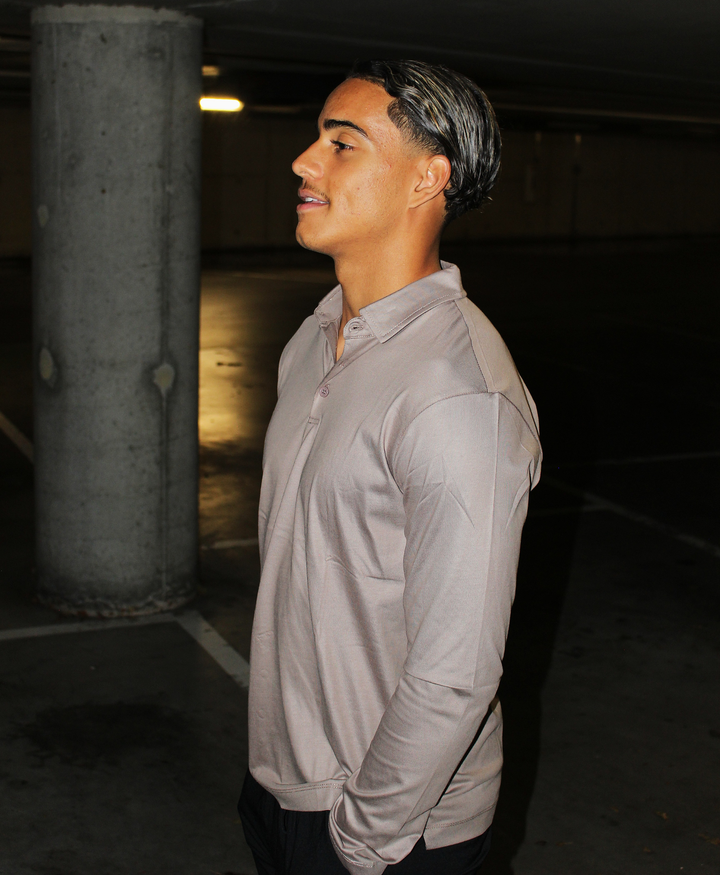 TAUPE POLO SHIRT LONG SLEEVE