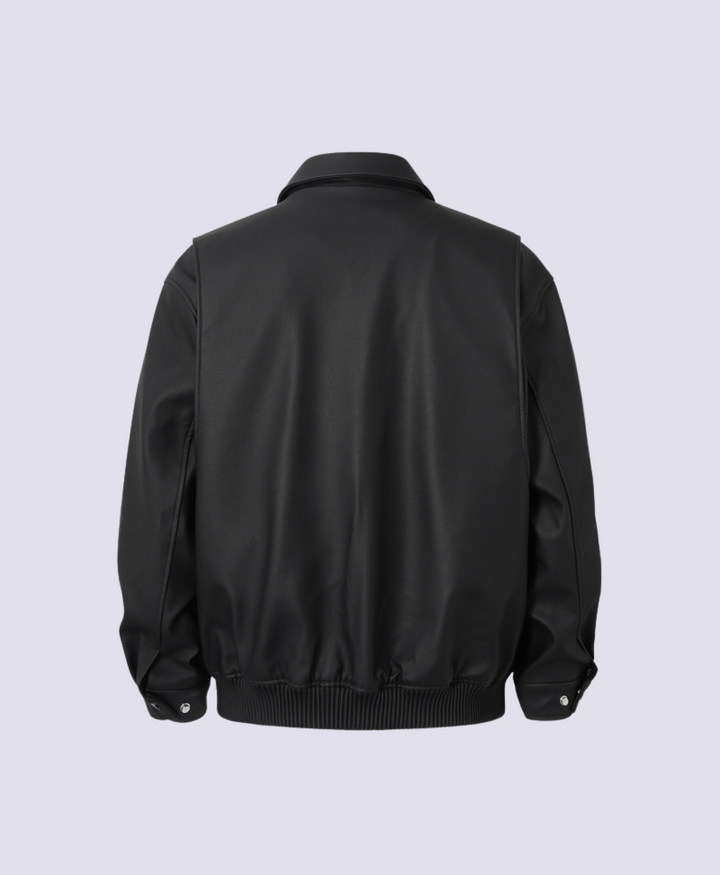 BLACK LEATHER DOUBLE POCKET JACKET