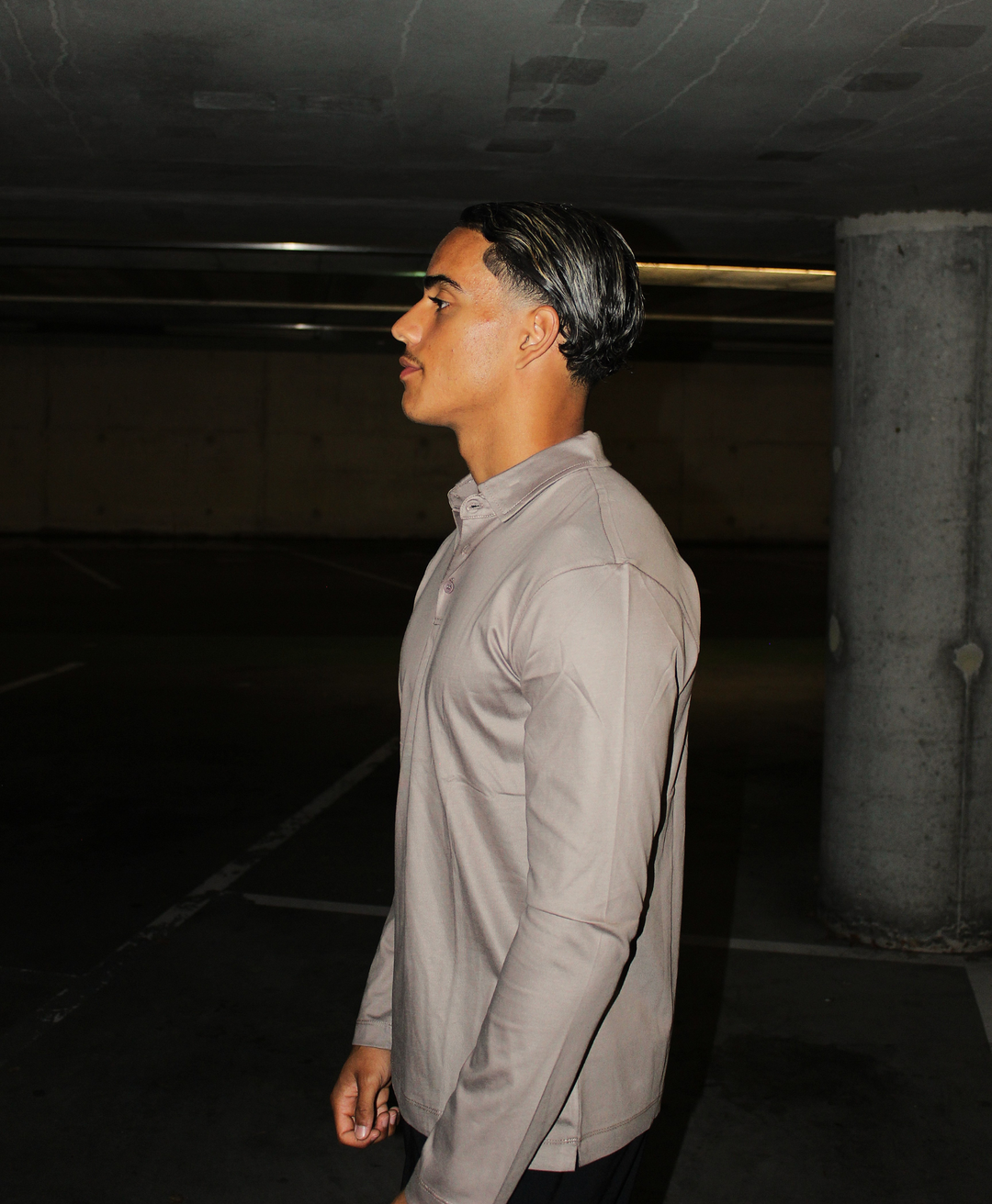 TAUPE POLO SHIRT LONG SLEEVE
