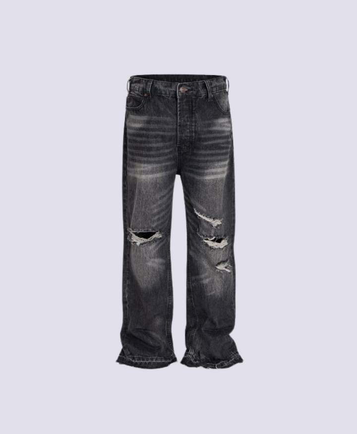 SCRATCHED BLACK FLARED JEANS